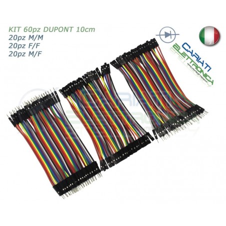 kit 60 ponticelli 10 cm DUPONT jumper breadboard arduino M/M + M/F + F/F