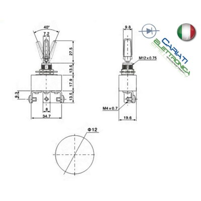 INTERRUTTORE DEVIATORE A LEVA ON OFF ON 12V 50A CROMATO AUTO MOTO BATTERIA