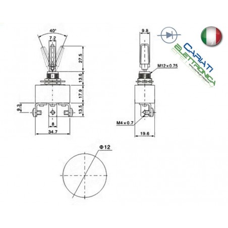 INTERRUTTORE DEVIATORE A LEVA ON OFF ON 12V 50A CROMATO AUTO MOTO BATTERIA