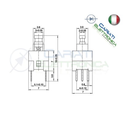 2 PEZZI PULSANTE DEVIATORE ON ON DPDT MICRO DOPPIO 7X7 mm PCB 6 PIN
