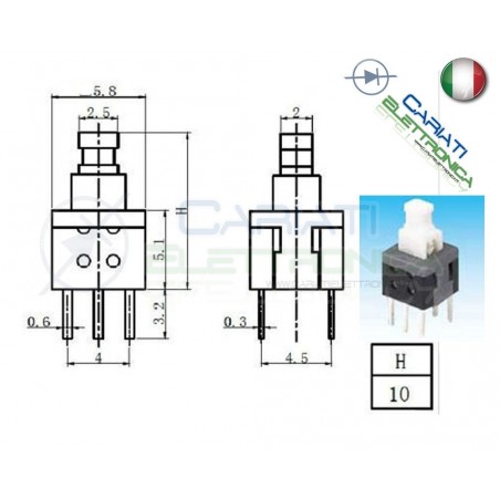 2 PEZZI PULSANTE DEVIATORE ON ON DPDT MICRO DOPPIO 5.8X5.8 mm PCB 6 PIN