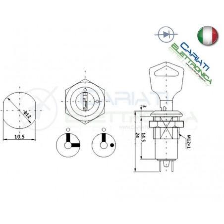 Interruttore a Chiave Piccolo da pannello SPST con 2 chiaviGenerico