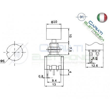 PULSANTE DEVIATORE ON ON DPDT 2A 250V 6 PIN