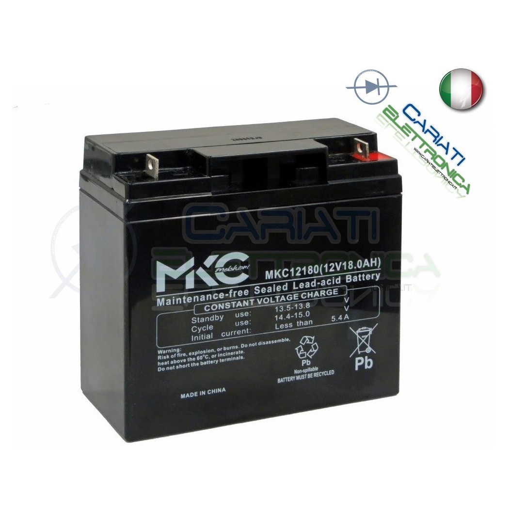 BATTERIA ERMETICA AL PIOMBO RICARICABILE MKC MKC12180 12V 18AhMKC