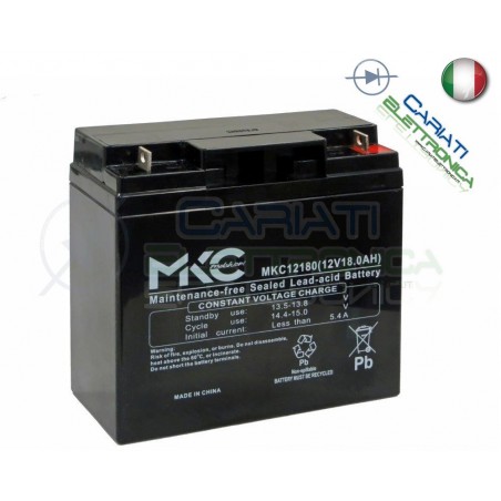 BATTERIA ERMETICA AL PIOMBO RICARICABILE MKC MKC12180 12V 18AhMKC