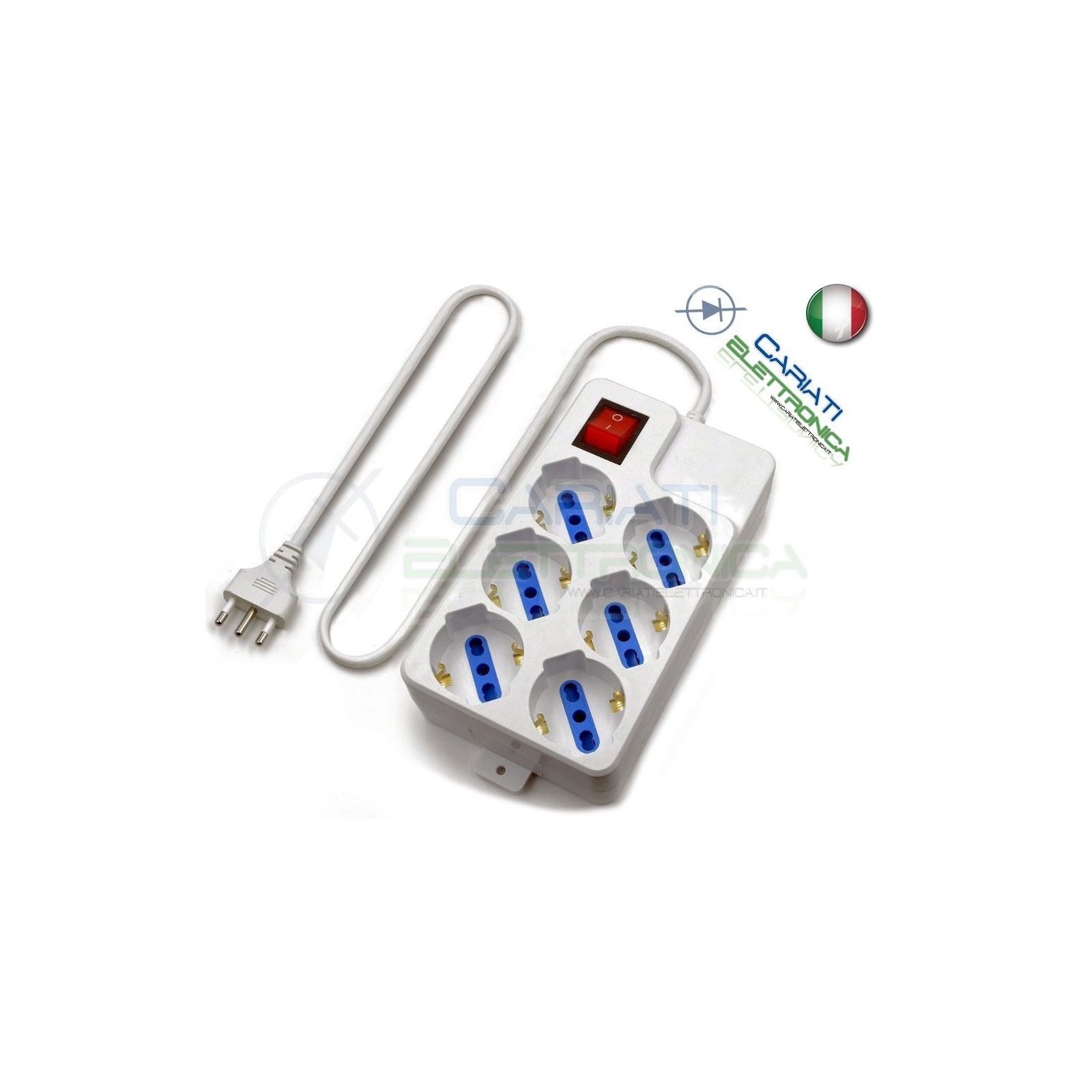 Multipresa Ciabatta Elettrica a 6 prese bipasso 250V 16A 1,5m con interrutore