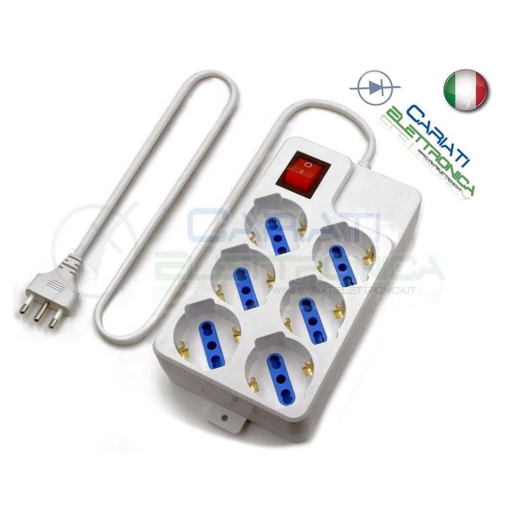 Multipresa Ciabatta Elettrica a 6 prese bipasso 250V 16A 1,5m con interrutore
