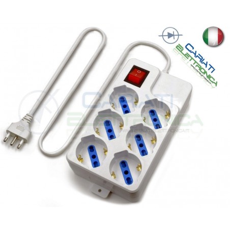 Multipresa Ciabatta Elettrica a 6 prese bipasso 250V 16A 1,5m con interrutore