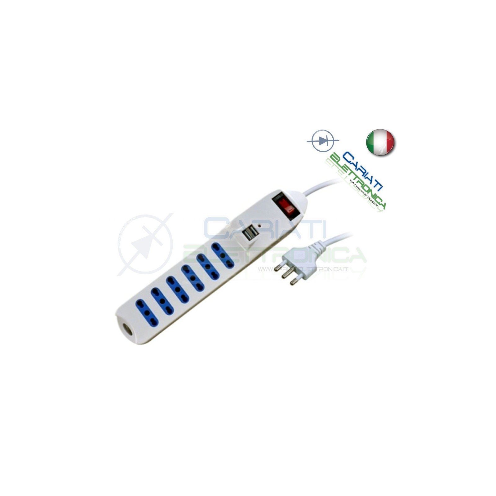 Multipresa Ciabatta Elettrica con interrutore 6 prese 250V 16A e 2 porte USB
