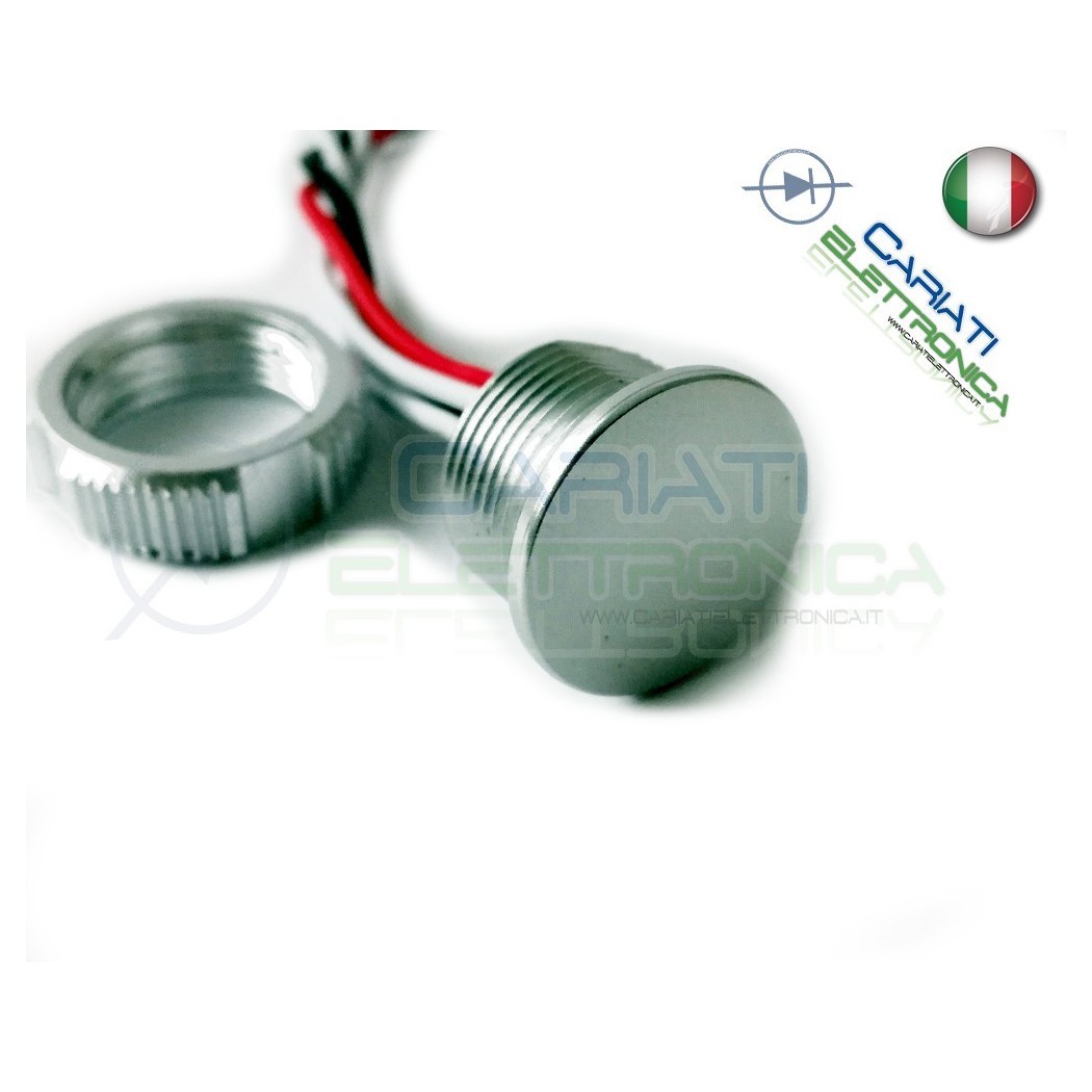 PULSANTE PIEZOELETTRICO 18mm colore argento 12V 24V SPST IP68 piezo switch