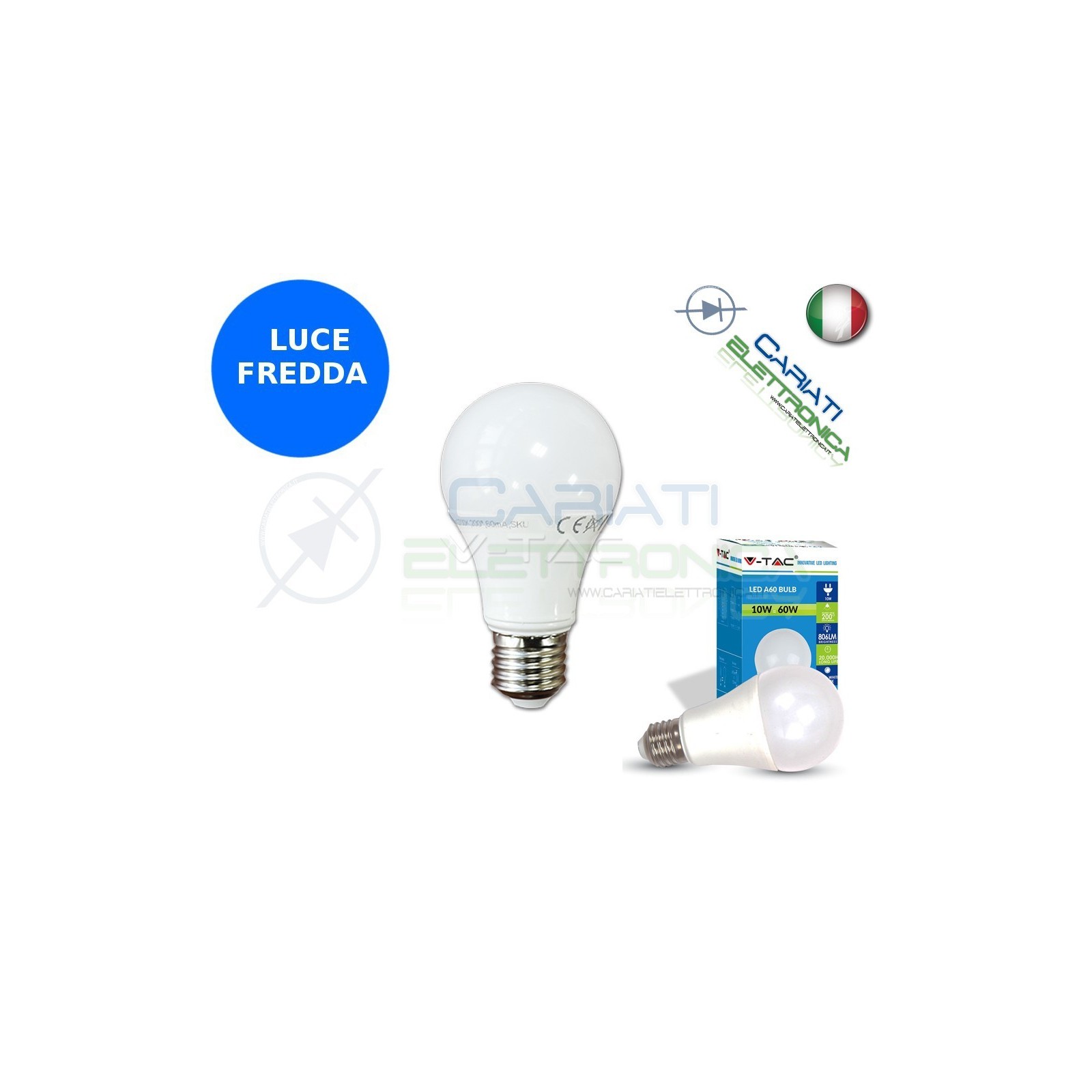 LAMPADA LAMPADINA LED V-TAC E27 10W VT-1853 LUCE FREDDA 806Lm 6400k SKU 4227