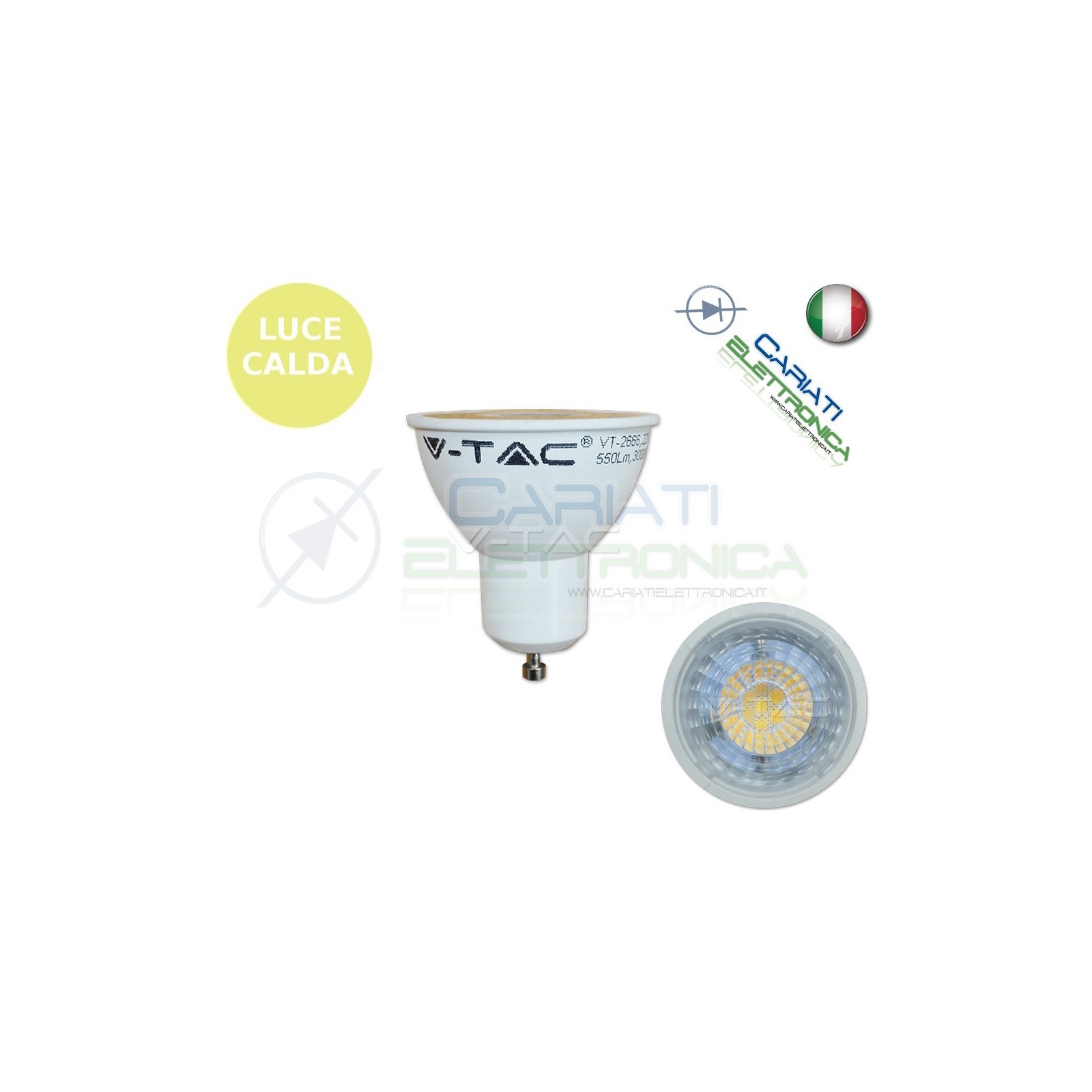 LAMPADA FARETTO LED V-TAC GU10 7W VT-2666 LUCE CALDA 550Lm 300k SKU 1657