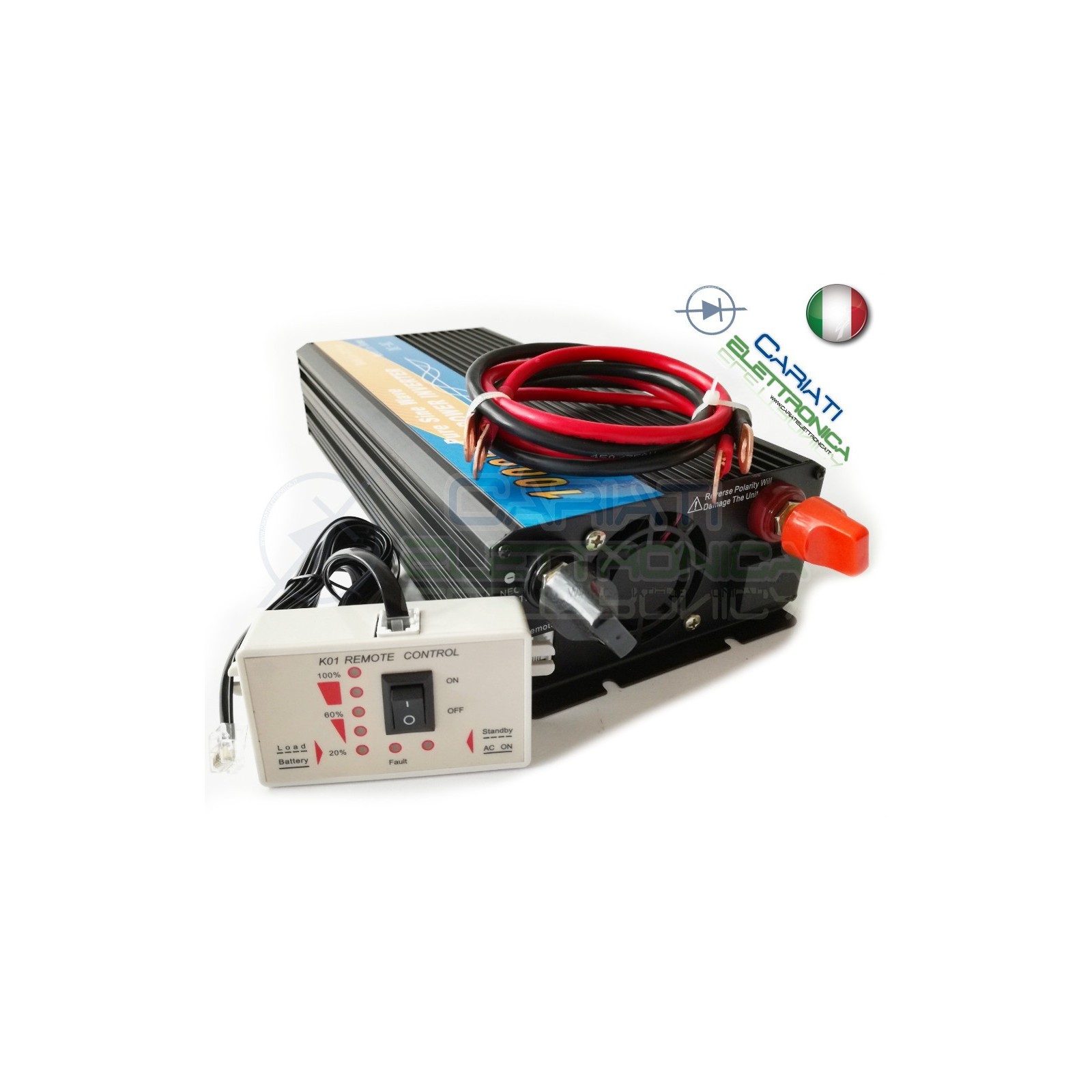 POWER INVERTER 1000W MAX 2000W WATT ONDA SINUSOIDALE PURA 12V DC 230V