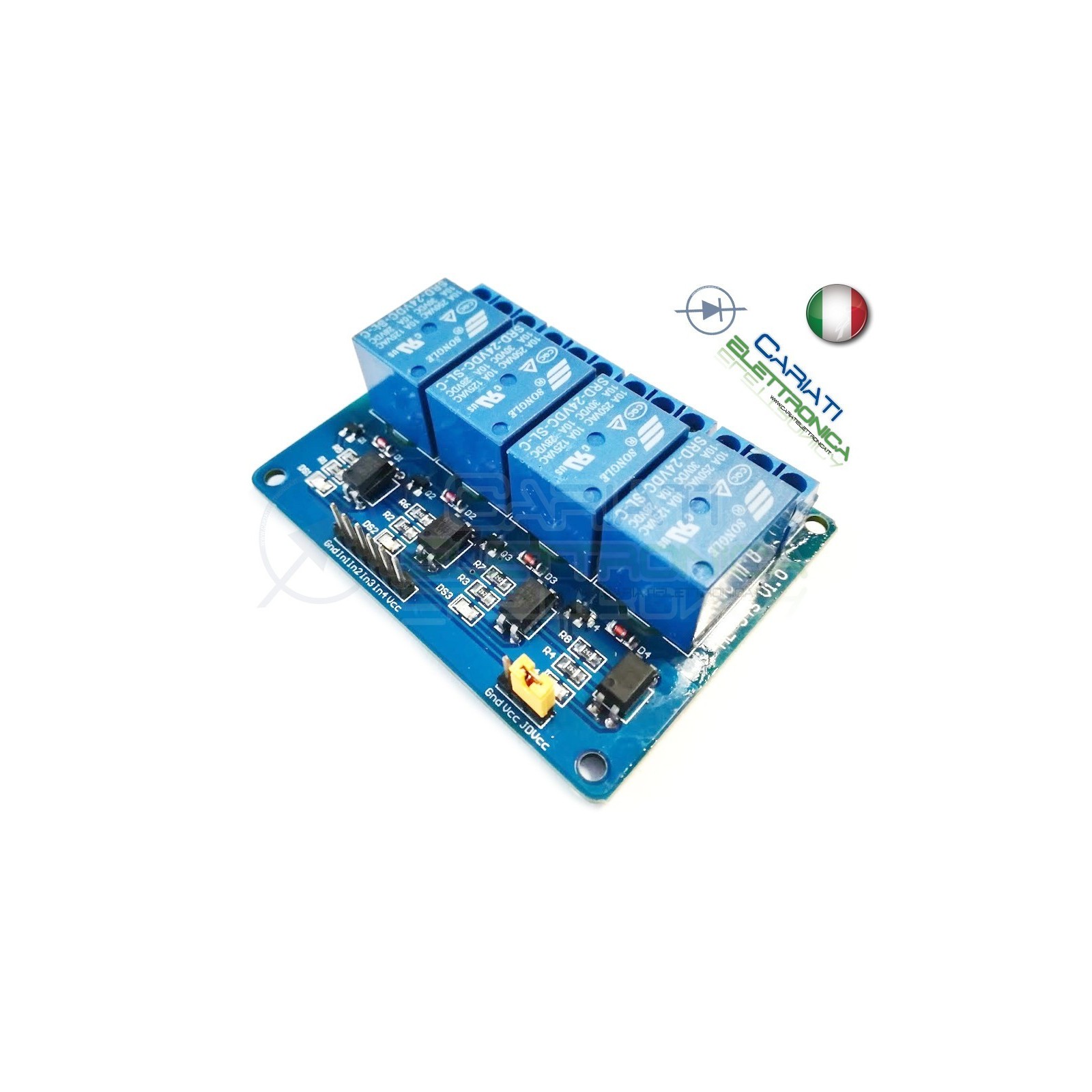 Modulo Scheda Rele' 4 Canali Optoisolati 10A 250V Arduino Shield 24Vdc Con Led Generico