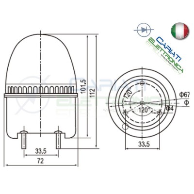 SPIA DI SEGNALAZIONE LUMINOSA LAMPEGGIANTE ROSSO ROSSA 12V