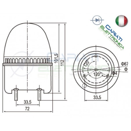 SPIA DI SEGNALAZIONE LUMINOSA LAMPEGGIANTE ROSSO ROSSA 12V
