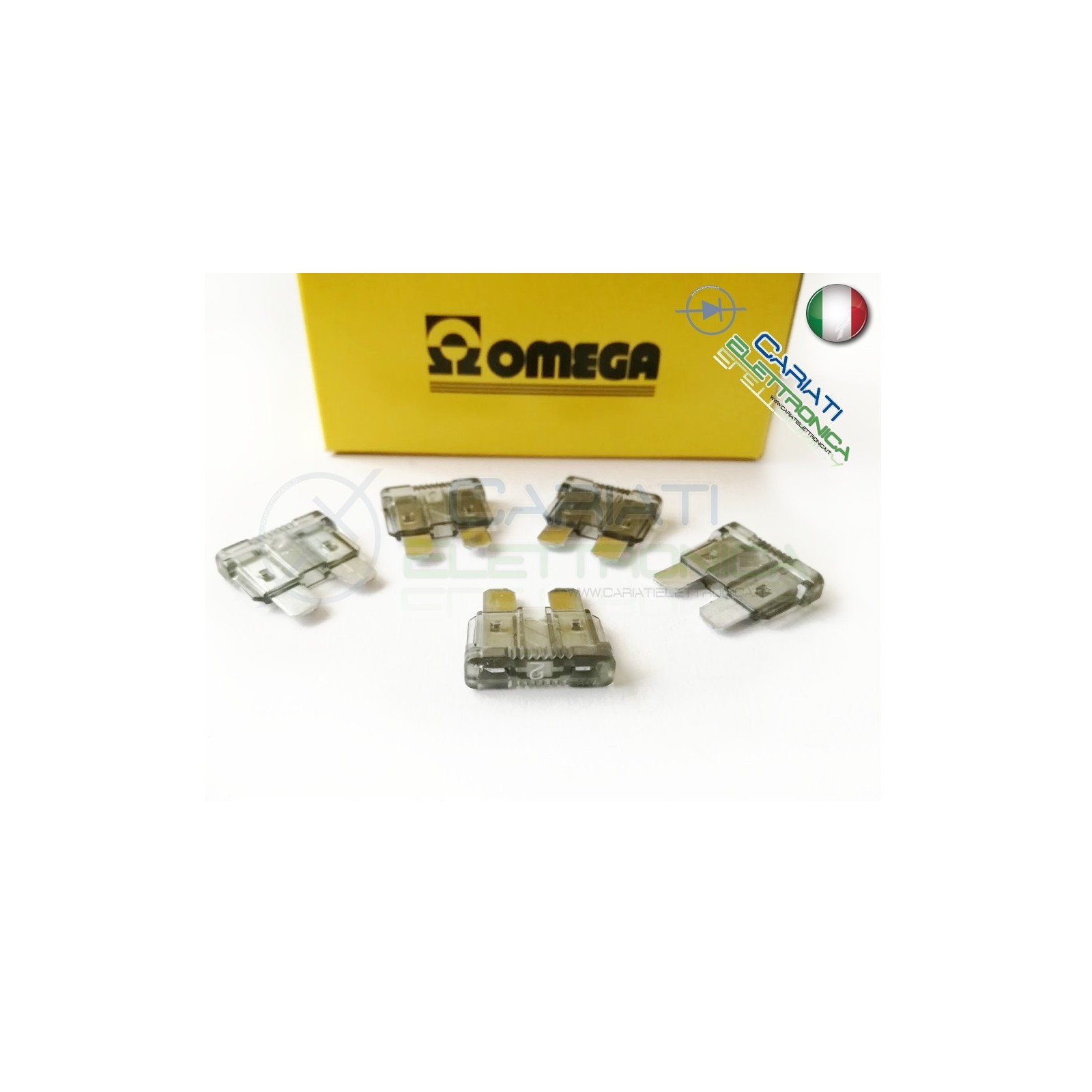 5 PEZZI di Fusibili a LAMA OMEGA rapidi da 19mm 2A AUTO MOTO CAMPER