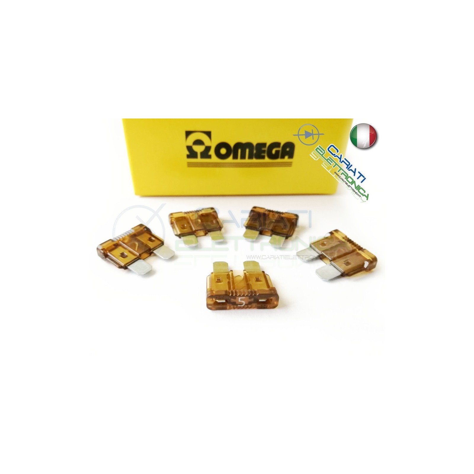 5 PEZZI di Fusibili a LAMA OMEGA rapidi da 19mm 5A AUTO MOTO CAMPER