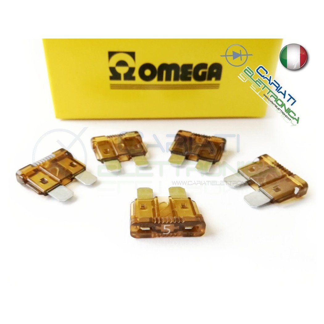 5 PEZZI di Fusibili a LAMA OMEGA rapidi da 19mm 5A AUTO MOTO CAMPER