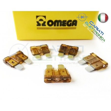 5 PEZZI di Fusibili a LAMA OMEGA rapidi da 19mm 5A AUTO MOTO CAMPER
