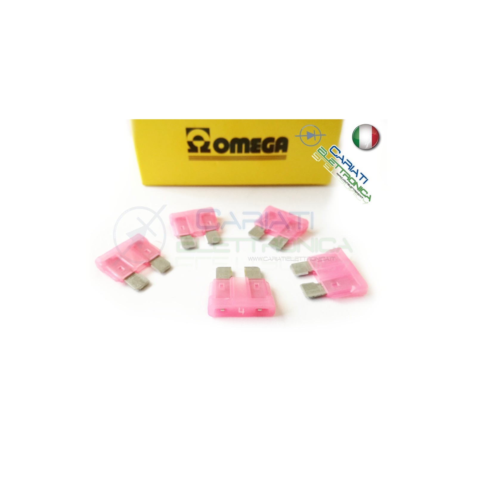 5 PEZZI di Fusibili a LAMA OMEGA rapidi da 19mm 4A AUTO MOTO CAMPER Omega