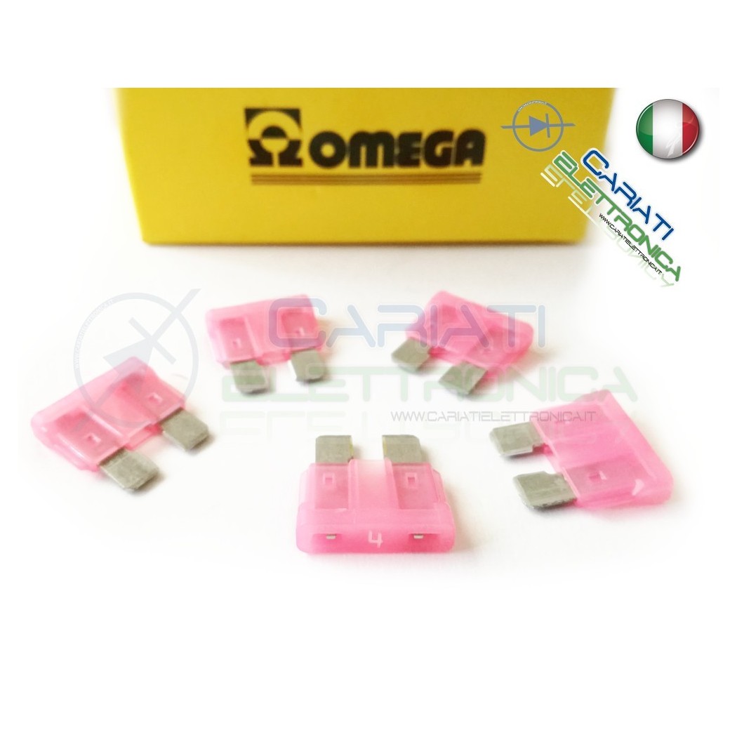 5 PEZZI di Fusibili a LAMA OMEGA rapidi da 19mm 4A AUTO MOTO CAMPER Omega