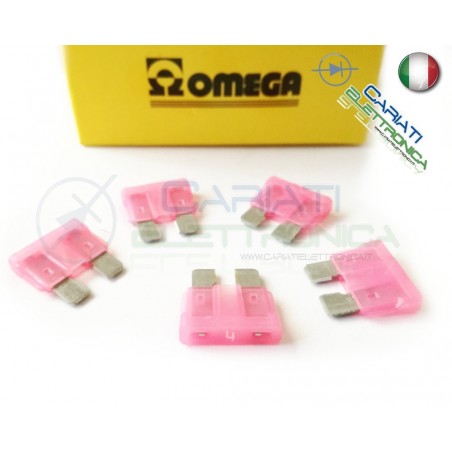 5 PEZZI di Fusibili a LAMA OMEGA rapidi da 19mm 4A AUTO MOTO CAMPER Omega