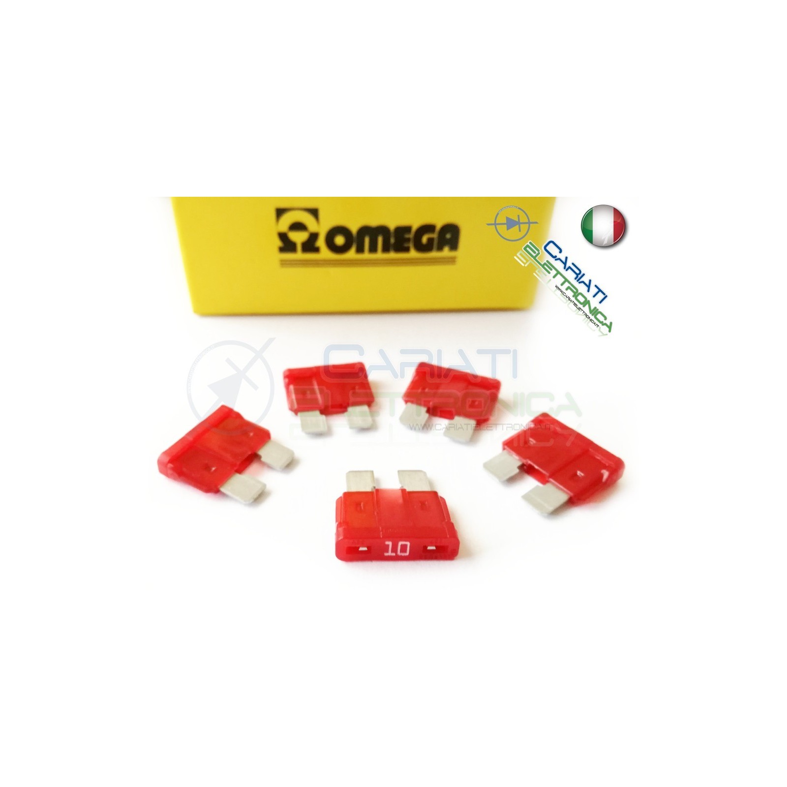 5 PEZZI di Fusibili a LAMA OMEGA rapidi da 19mm 10A AUTO MOTO CAMPER Omega