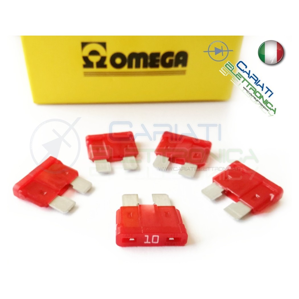 5 PEZZI di Fusibili a LAMA OMEGA rapidi da 19mm 10A AUTO MOTO CAMPER Omega