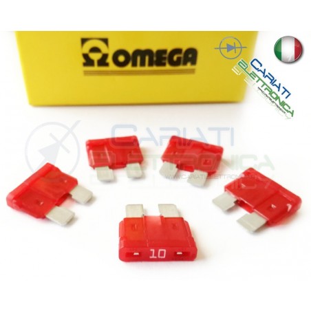 5 PEZZI di Fusibili a LAMA OMEGA rapidi da 19mm 10A AUTO MOTO CAMPER Omega