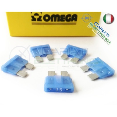 5 PEZZI di Fusibili a LAMA OMEGA rapidi da 19mm 15A AUTO MOTO CAMPEROmega