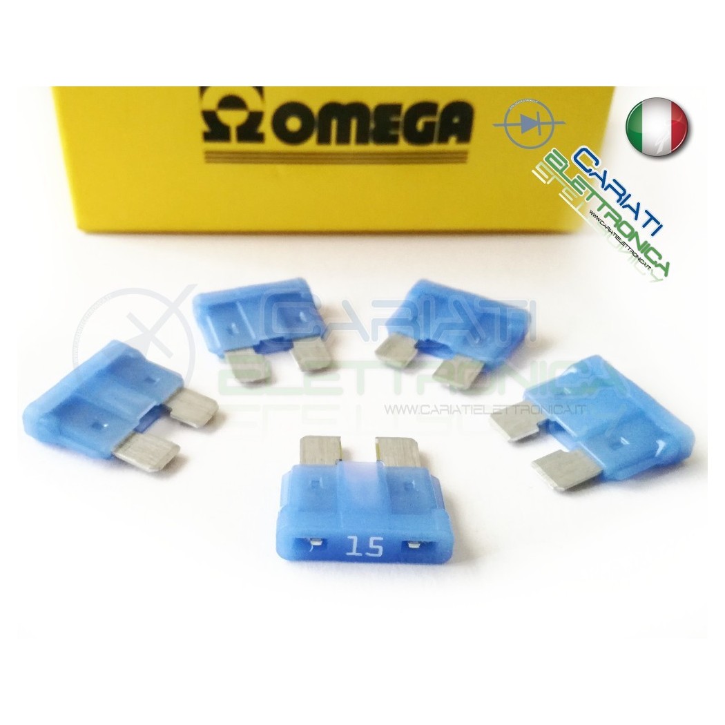 5 PEZZI di Fusibili a LAMA OMEGA rapidi da 19mm 15A AUTO MOTO CAMPEROmega