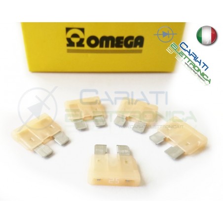 5 PEZZI di Fusibili a LAMA OMEGA rapidi da 19mm 25A AUTO MOTO CAMPER