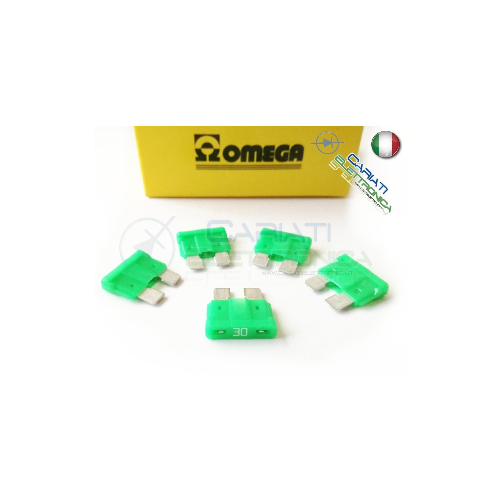 5 PEZZI di Fusibili a LAMA OMEGA rapidi da 19mm 30A AUTO MOTO CAMPER
