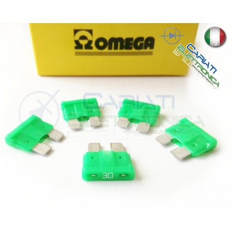 5 PEZZI di Fusibili a LAMA OMEGA rapidi da 19mm 30A AUTO MOTO CAMPER