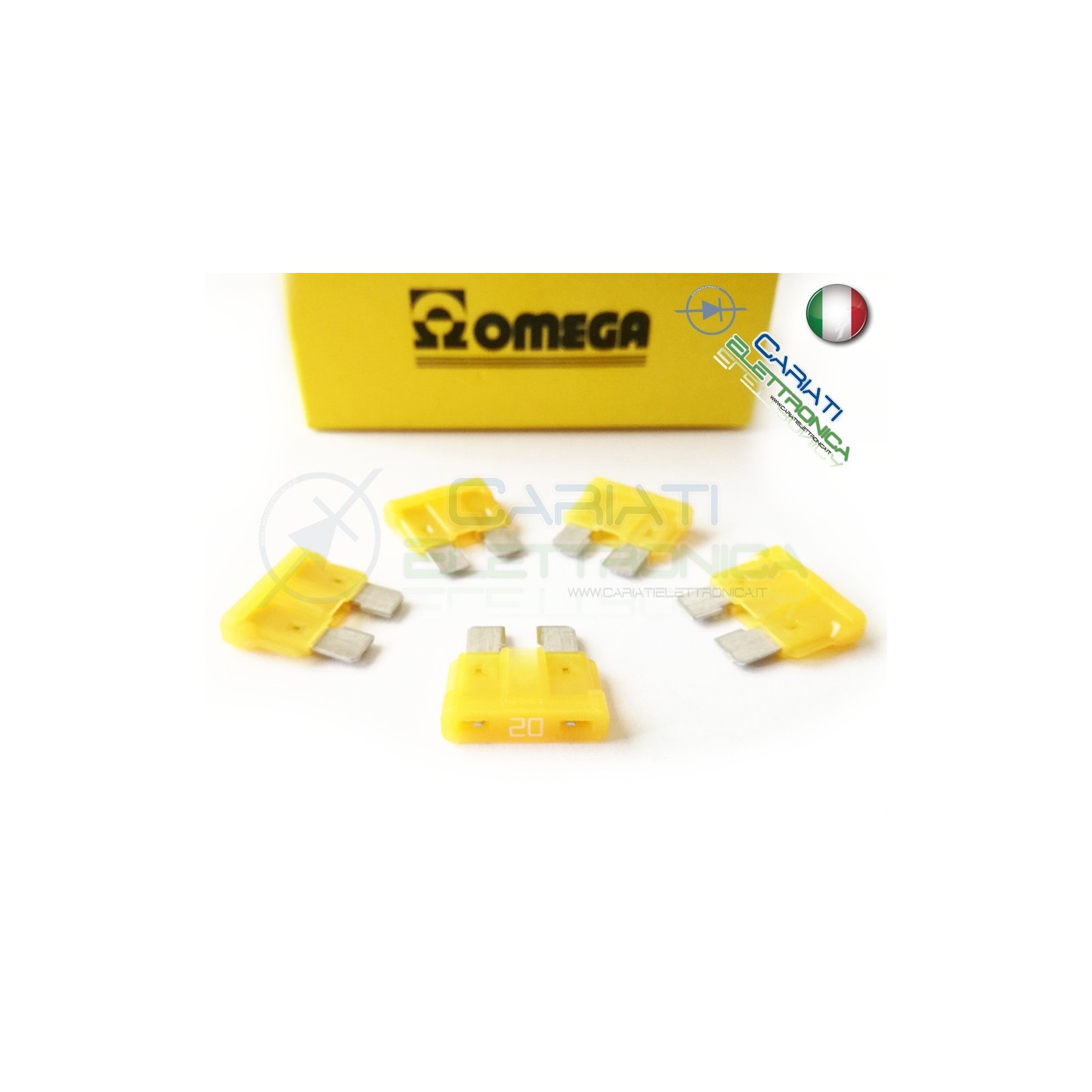 5 PEZZI di Fusibili a LAMA OMEGA rapidi da 19mm 20A AUTO MOTO CAMPER