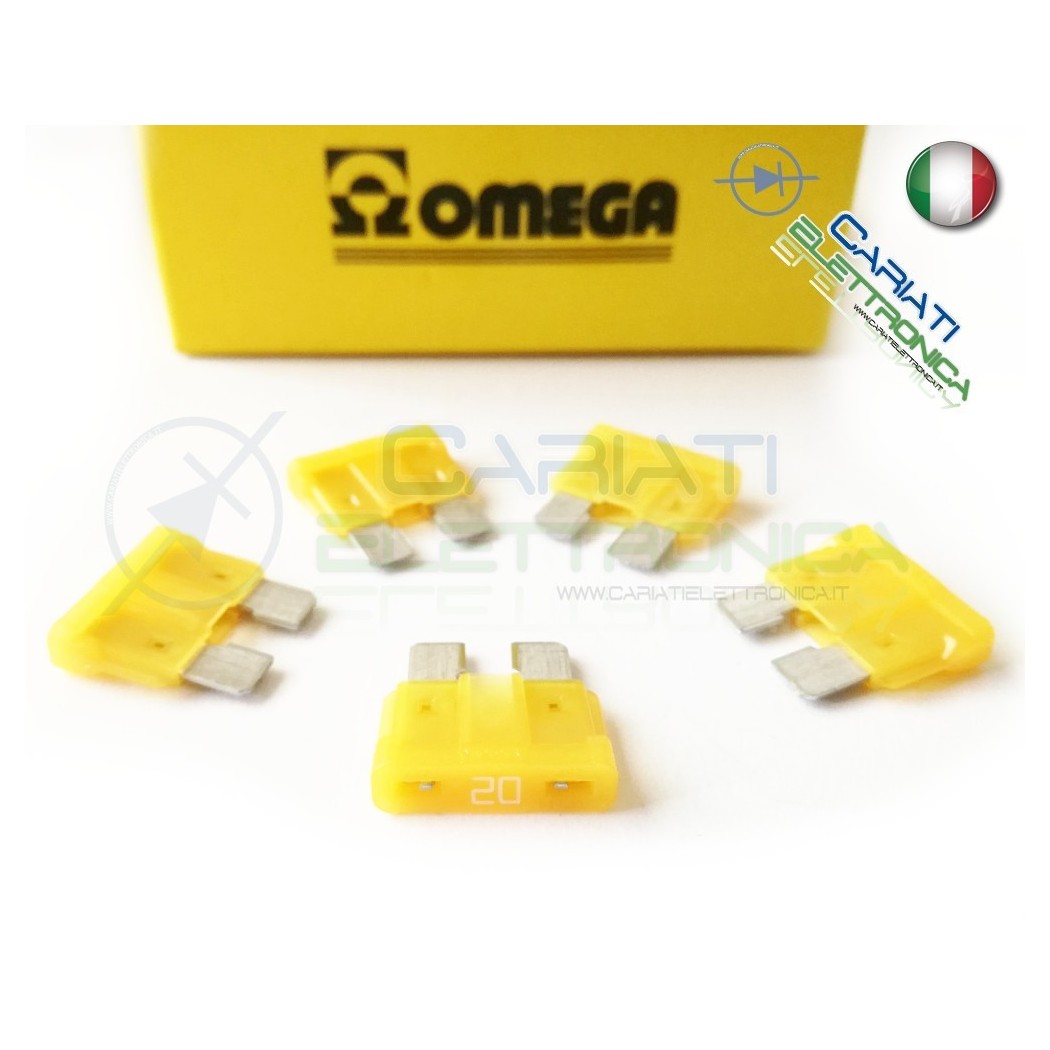 5 PEZZI di Fusibili a LAMA OMEGA rapidi da 19mm 20A AUTO MOTO CAMPER