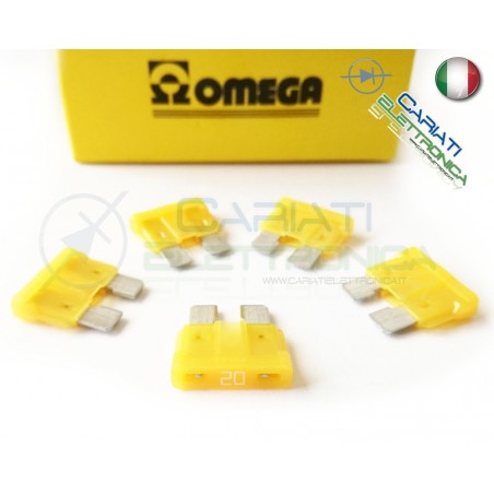 5 PEZZI di Fusibili a LAMA OMEGA rapidi da 19mm 20A AUTO MOTO CAMPER