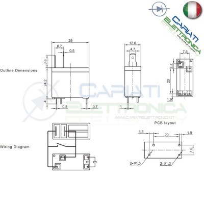 1 PEZZO Relay Relè 12V DC 16A Pcb JQX-62F-012-1H 6 PIN SPST