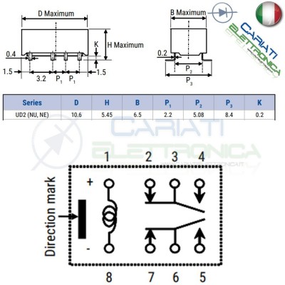 Relay Relè doppio 2 scambio NEC UD2-4.5NU 4.5DC 1A DPDT Generico