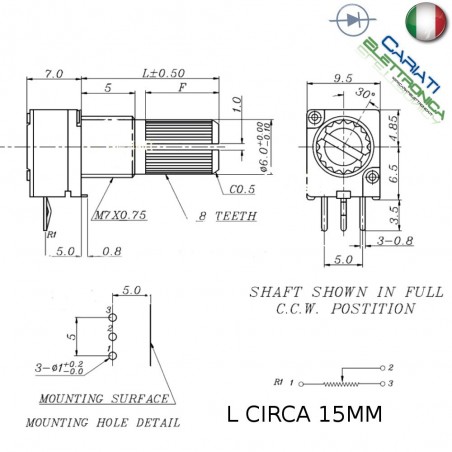 1 Pezzo Potenziometro Lineare 100 Kohm B100K RK097N 15mm Audio Amplificatore