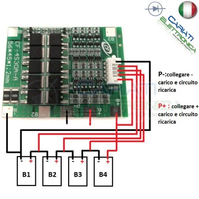 Circuito di protezione per 4 batterie 18650 Litio PCB battery 12,8/14,4V 30AGenerico