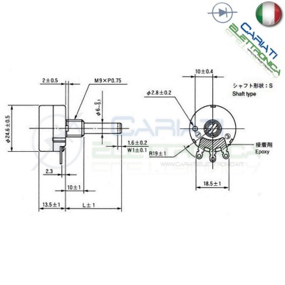 Potenziometro lineare mono 5 Kohm 5 Kohm B5K perno 20mm 2 Watt 2W