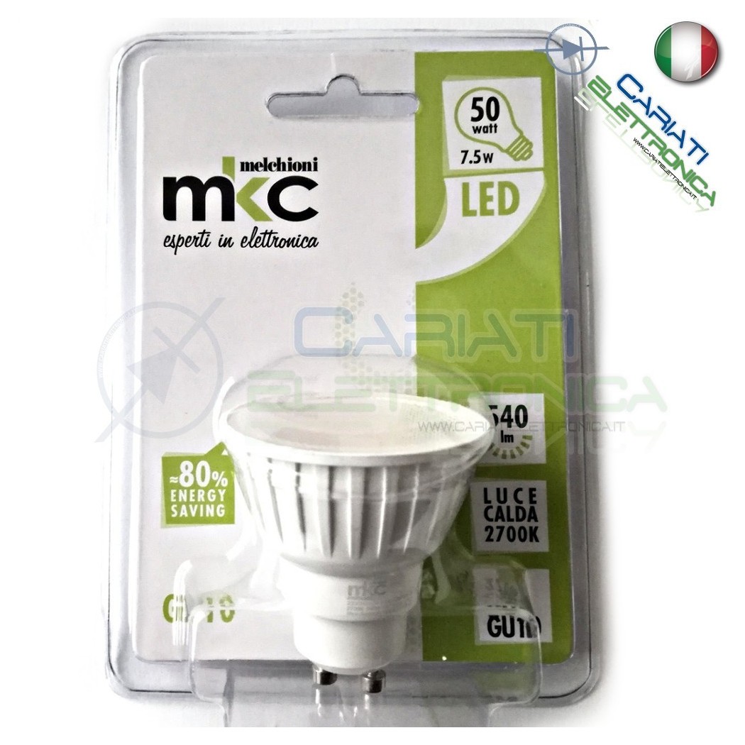 Lampada Lampadina Faretto Luce LED GU10 230V 7,5W BIANCO CALDO 2700k 540Lm