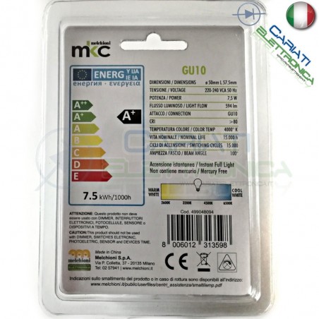 Lampada Lampadina Faretto Luce LED GU10 230V 7,5W BIANCO NEUTRO 4000k 594Lm