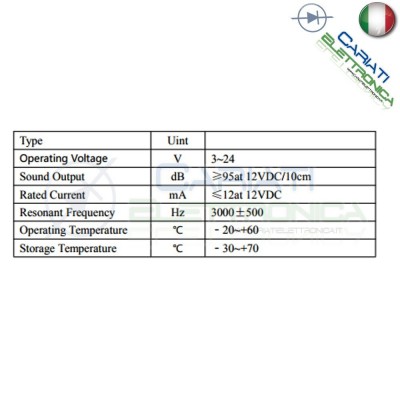 Buzzer Sound transducer piezo alarm 3V 5V 12V 24V DC Pulsed intermittent sound with built-in generatorGenerico