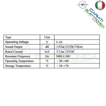 Buzzer Sound transducer piezo alarm 3V 5V 12V 24V DC Pulsed intermittent sound with built-in generatorGenerico