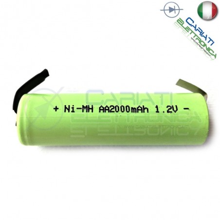 BATTERIA RICARICABILE AA STILO LR6 NI-MH 1,2V 2000mAh con terminale a saldareMKC