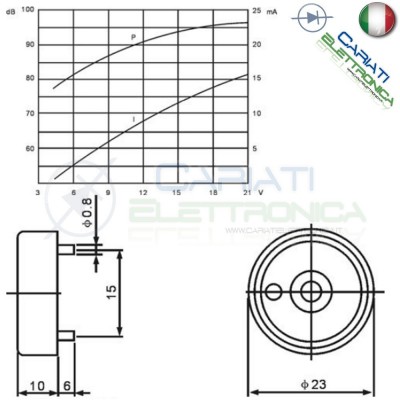 Cicalino Buzzer 3V 5V 12V 24V DC oscillatore integrato Diametro 23mm Generico