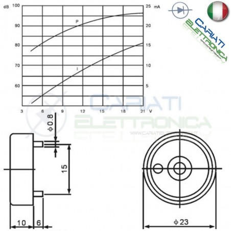 1 PEZZO Cicalino Buzzer 3V 5V 12V 24V DC oscillatore integrato Diametro 23mmGenerico